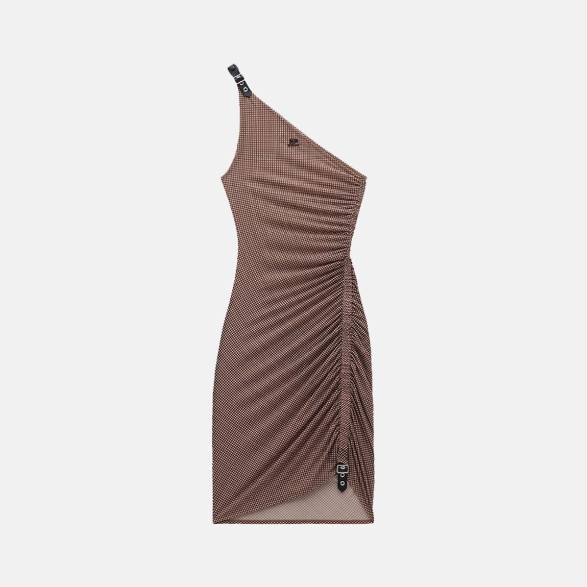 Vestido Pele Gather Xadrez Courrèges