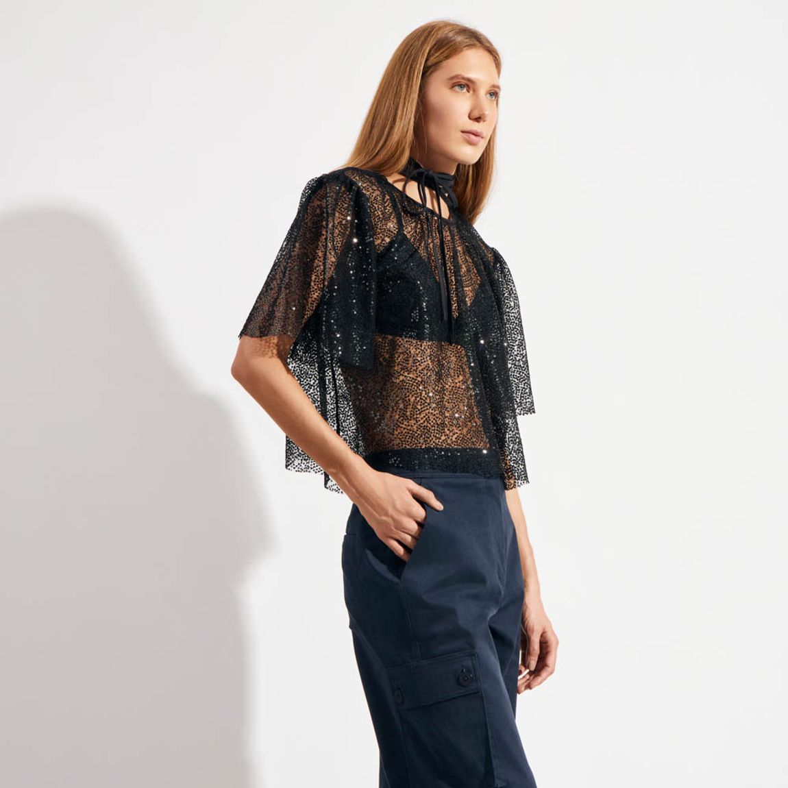 Blusa Tule Paetê Plum