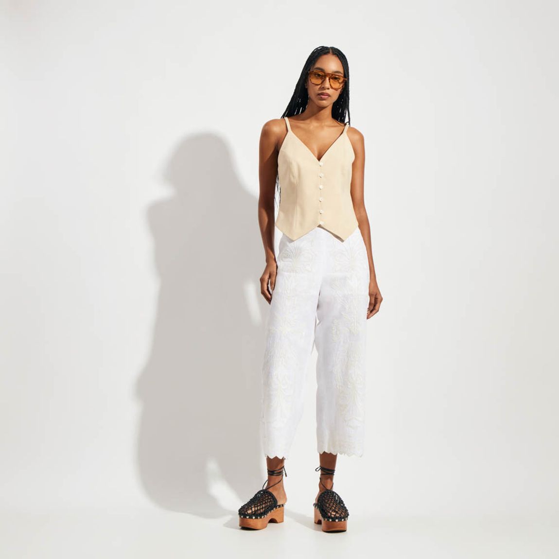 Calça Linho Bordado Zora