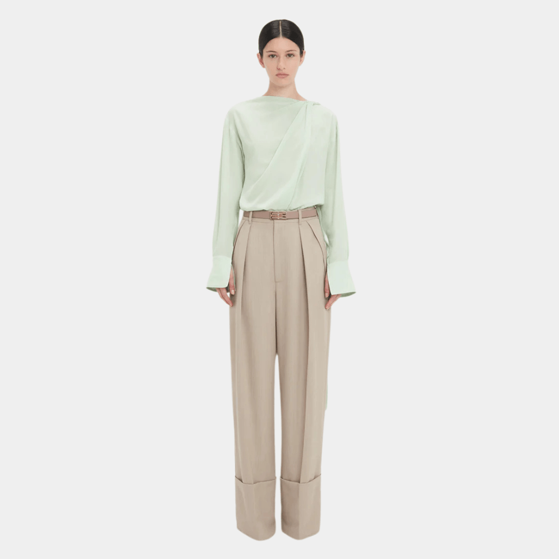 Calça Wide Leg Turn Up Victoria Beckham