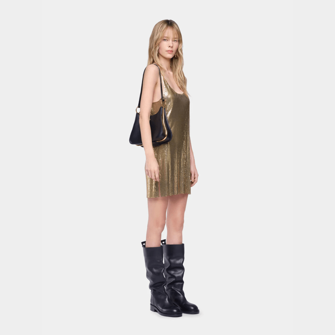 Vestido Mesh Dourado Rabanne